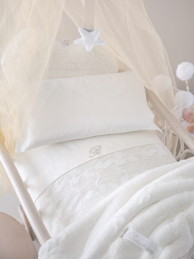 Baby Biancheria da letto Fit Culla Set 70x80cm Federa Copripiumino 2PC Grigio Stelle Su Bianco 